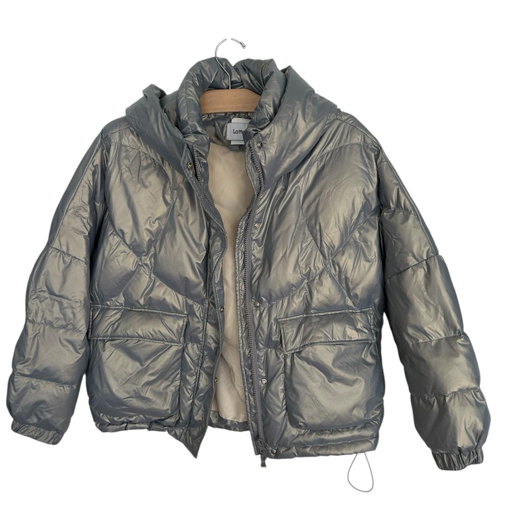 Lattier 100% Down Silver Puffer | Gorpcore Techwear Scandinavian Minimalist sz M - Picture 2 of 10
